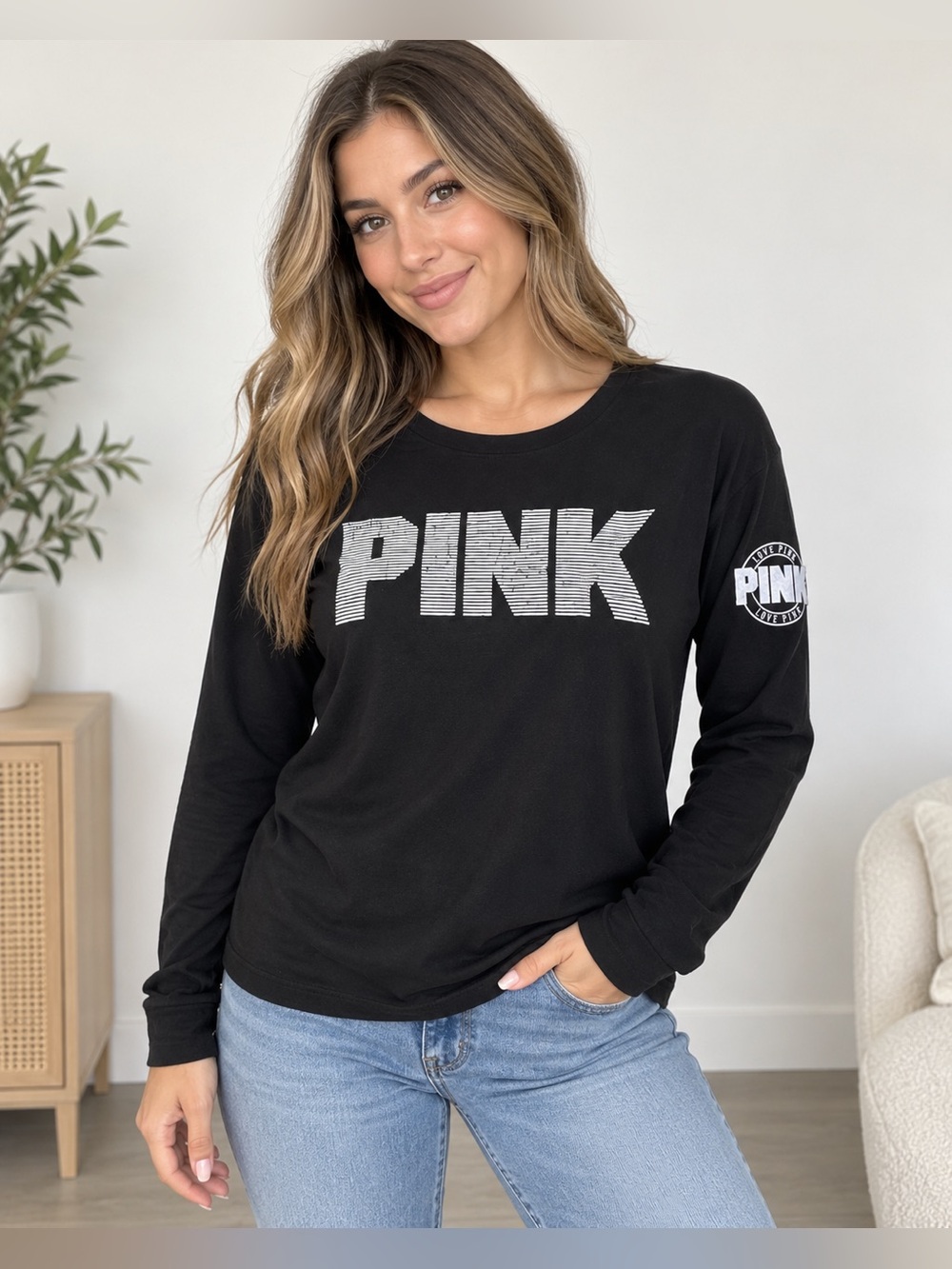 Victoria’s Secret PINK Black Long Sleeve Logo Shirt